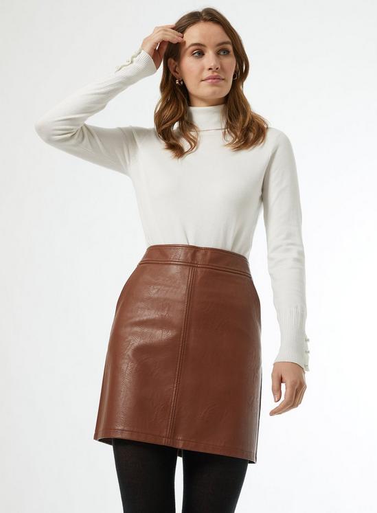Dorothy Perkins Tan faux leather pocket mini skirt 3