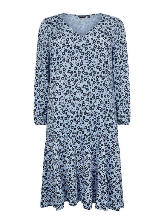 Dorothy Perkins Curve Blue Floral Long Sleeve Midi Dress 2