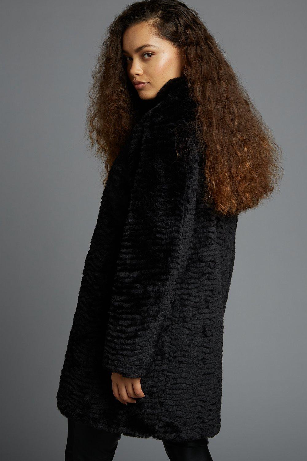 Black fur store coat petite