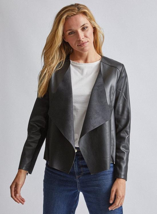 Dorothy Perkins Black Faux Leather Waterfall Jacket 1