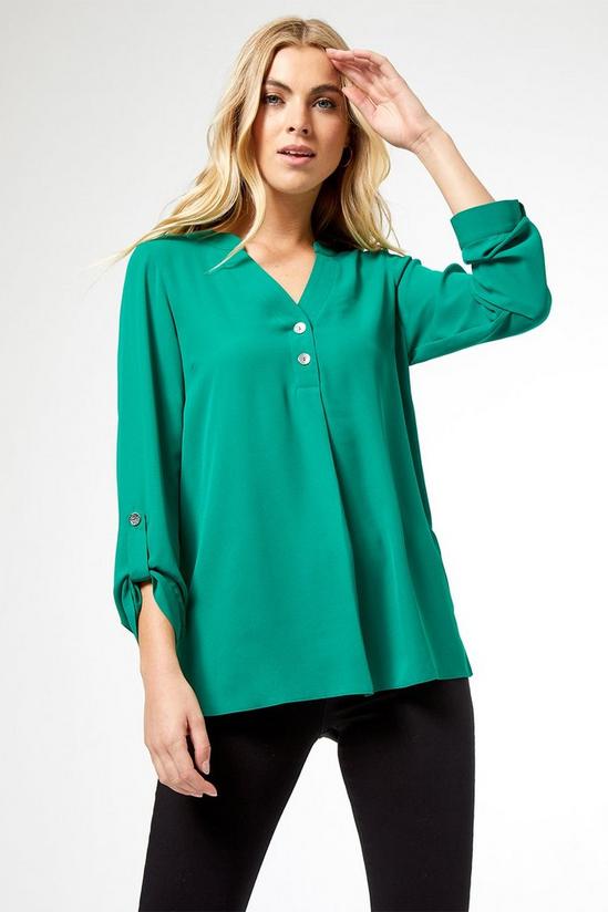 Dorothy Perkins Green Roll Sleeve Button Top 3