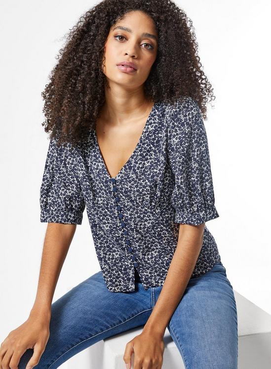 Dorothy Perkins Blue Floral Print Button Top 4