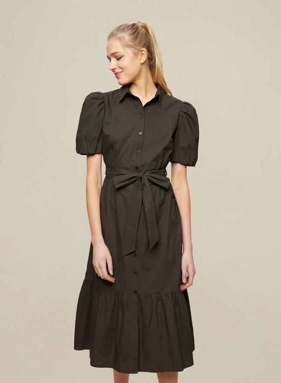 Dorothy Perkins Khaki Plain Cotton Shirt Dress 1