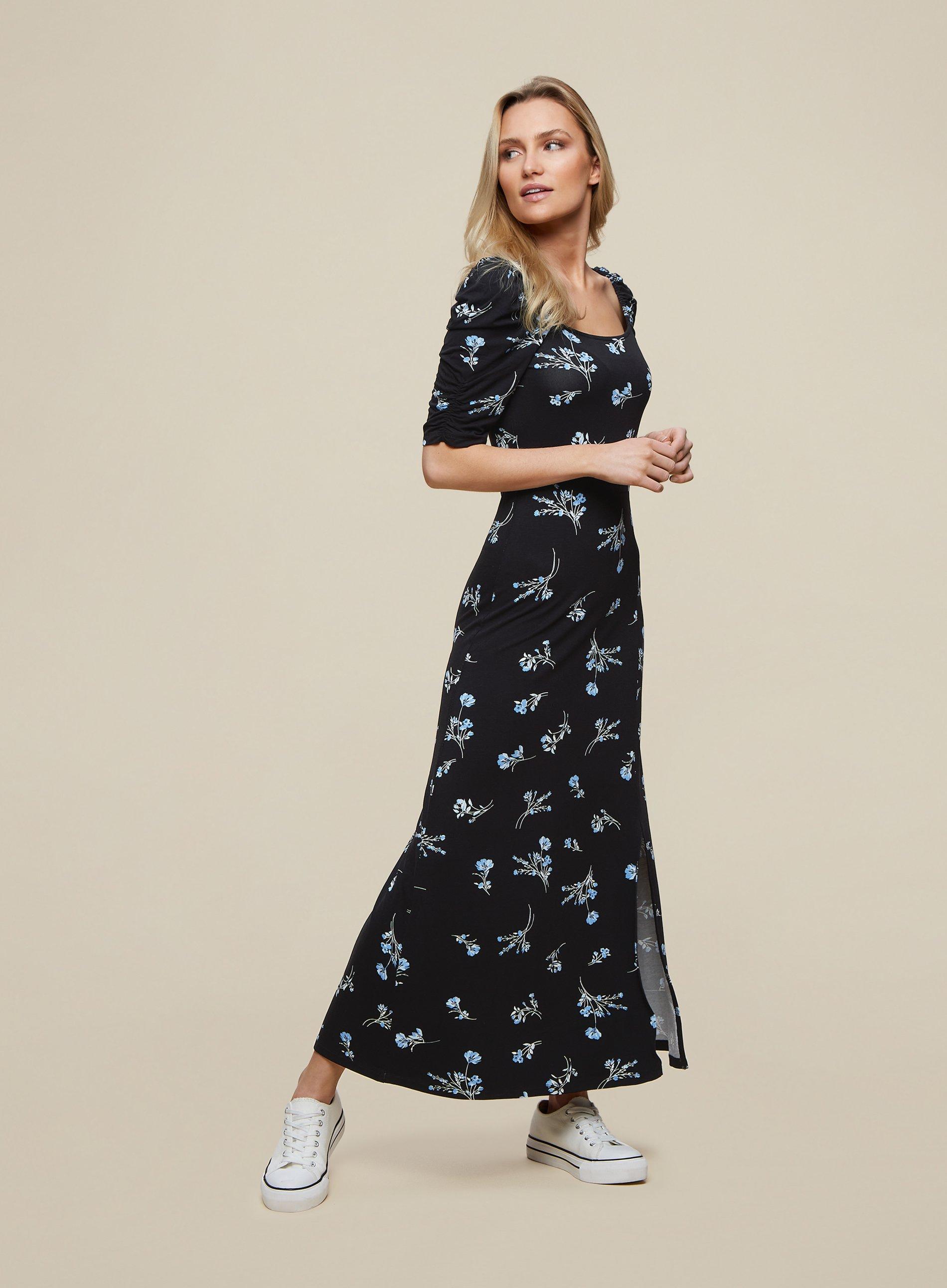 Dresses Black Floral Print Midi Dress Dorothy Perkins