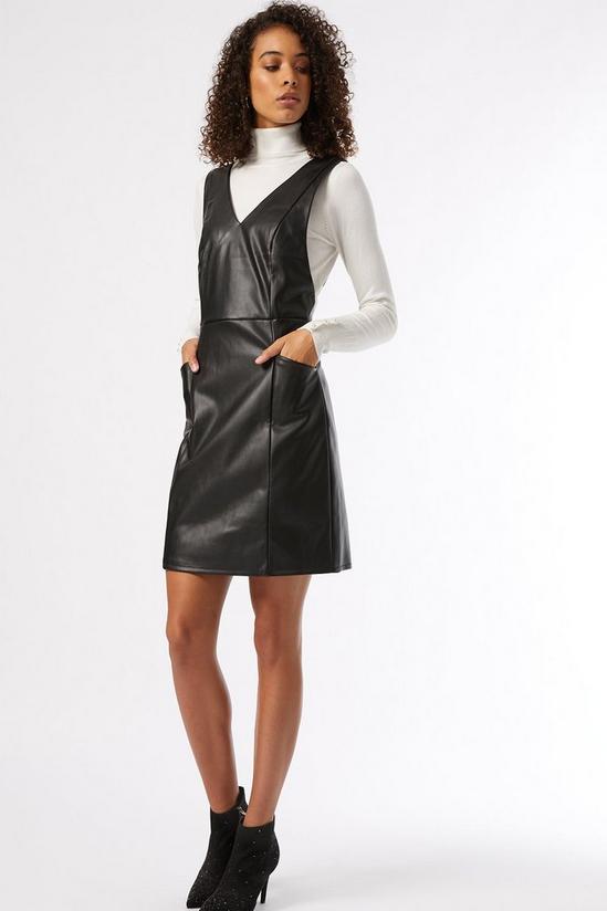 Dorothy Perkins Tall Black Faux Leather Pinafore Dress 1