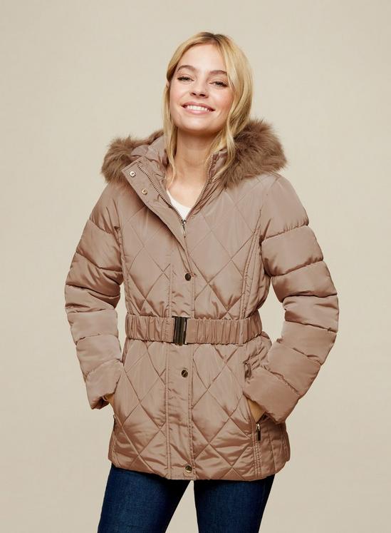 Dorothy Perkins DP Petite Taupe Quilted Coat 1