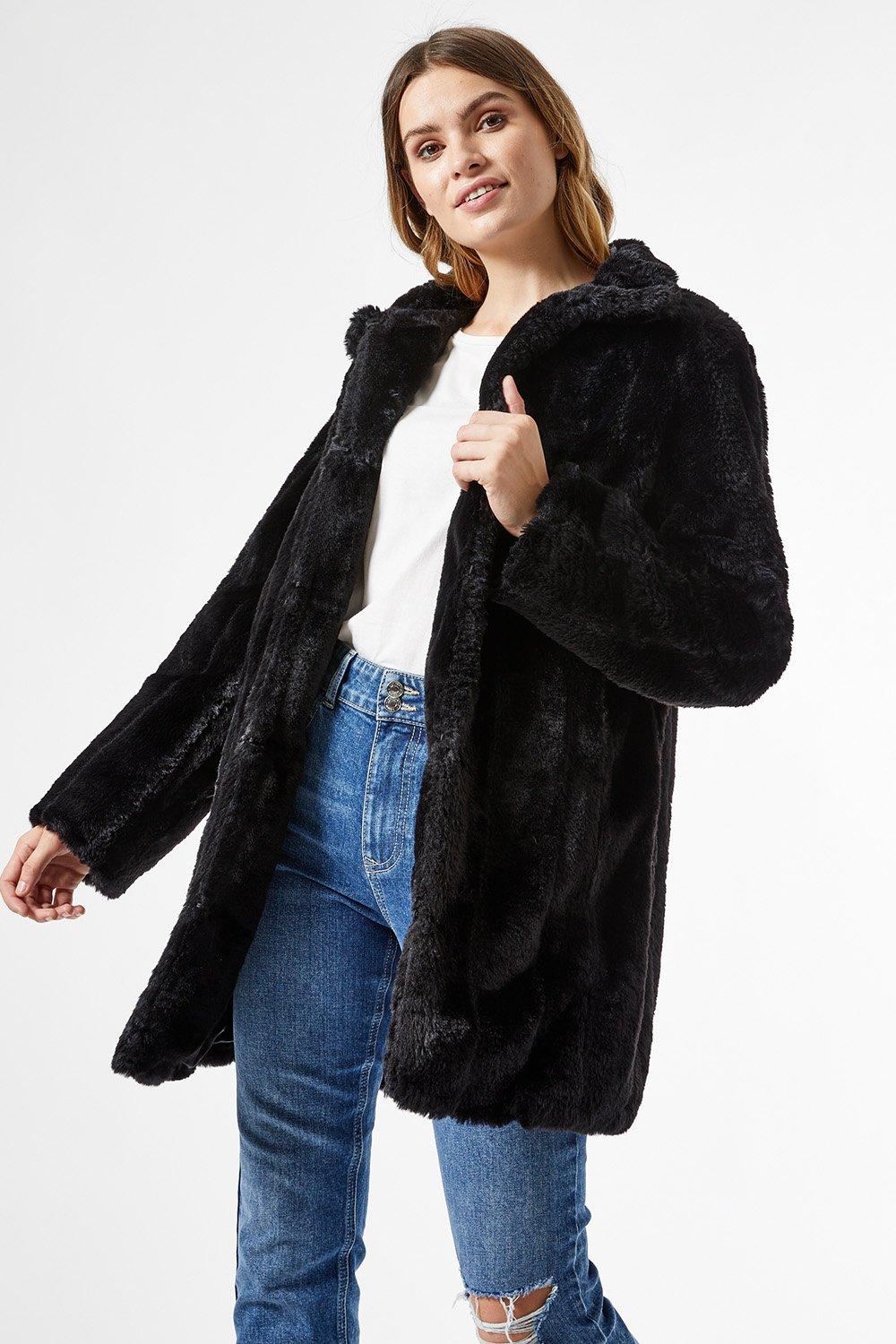 Black pelted fur clearance coat