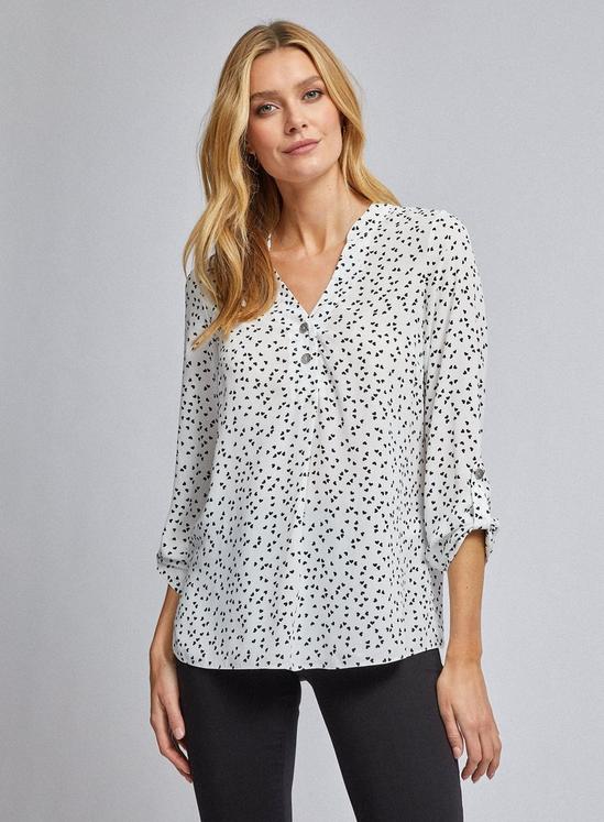 Dorothy Perkins Ivory Heart Print 2 Button Roll Sleeve Top 1