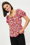 Dorothy Perkins Pink Floral Tie Front Peplum Top thumbnail 1