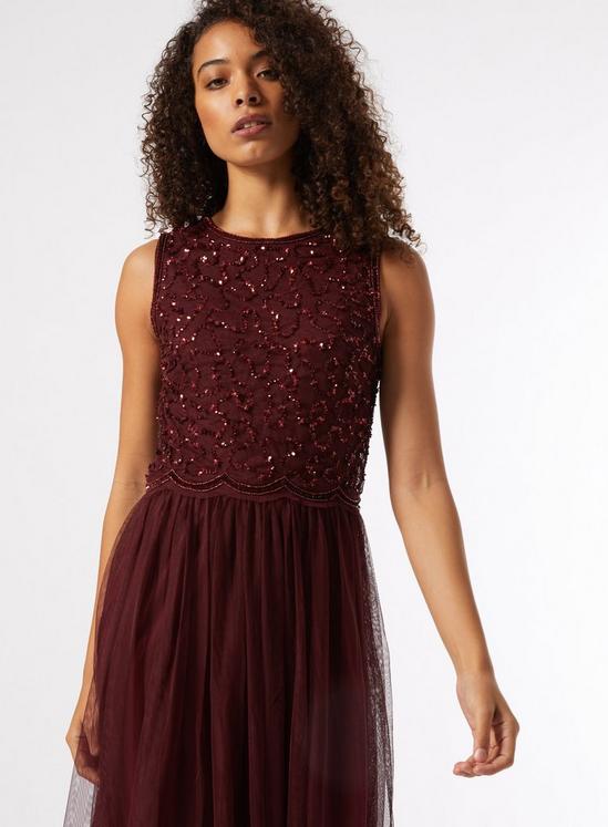 Dorothy Perkins Tall Burgundy Embellished Tulle Maxi Dress 2