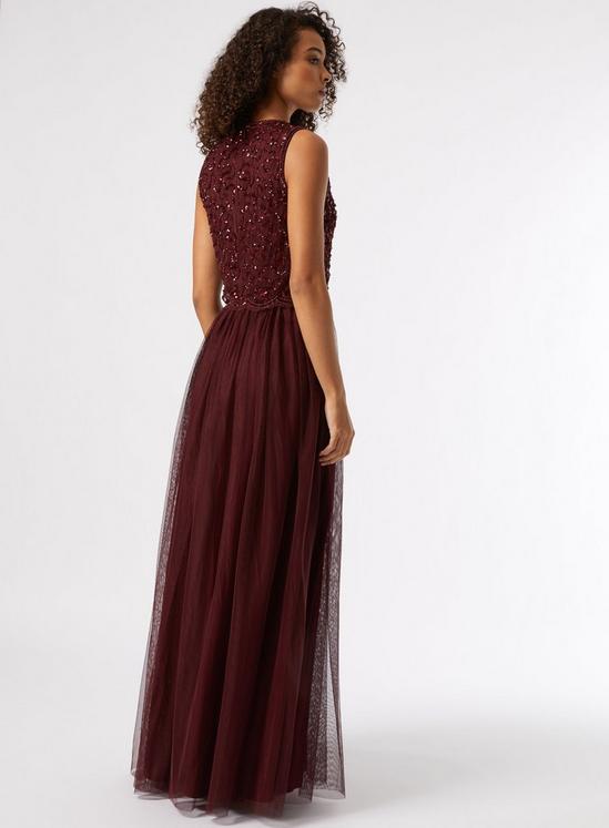 Dorothy Perkins Tall Burgundy Embellished Tulle Maxi Dress 3
