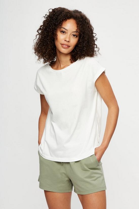 Dorothy Perkins White Cotton Roll Sleeve T-Shirt 1