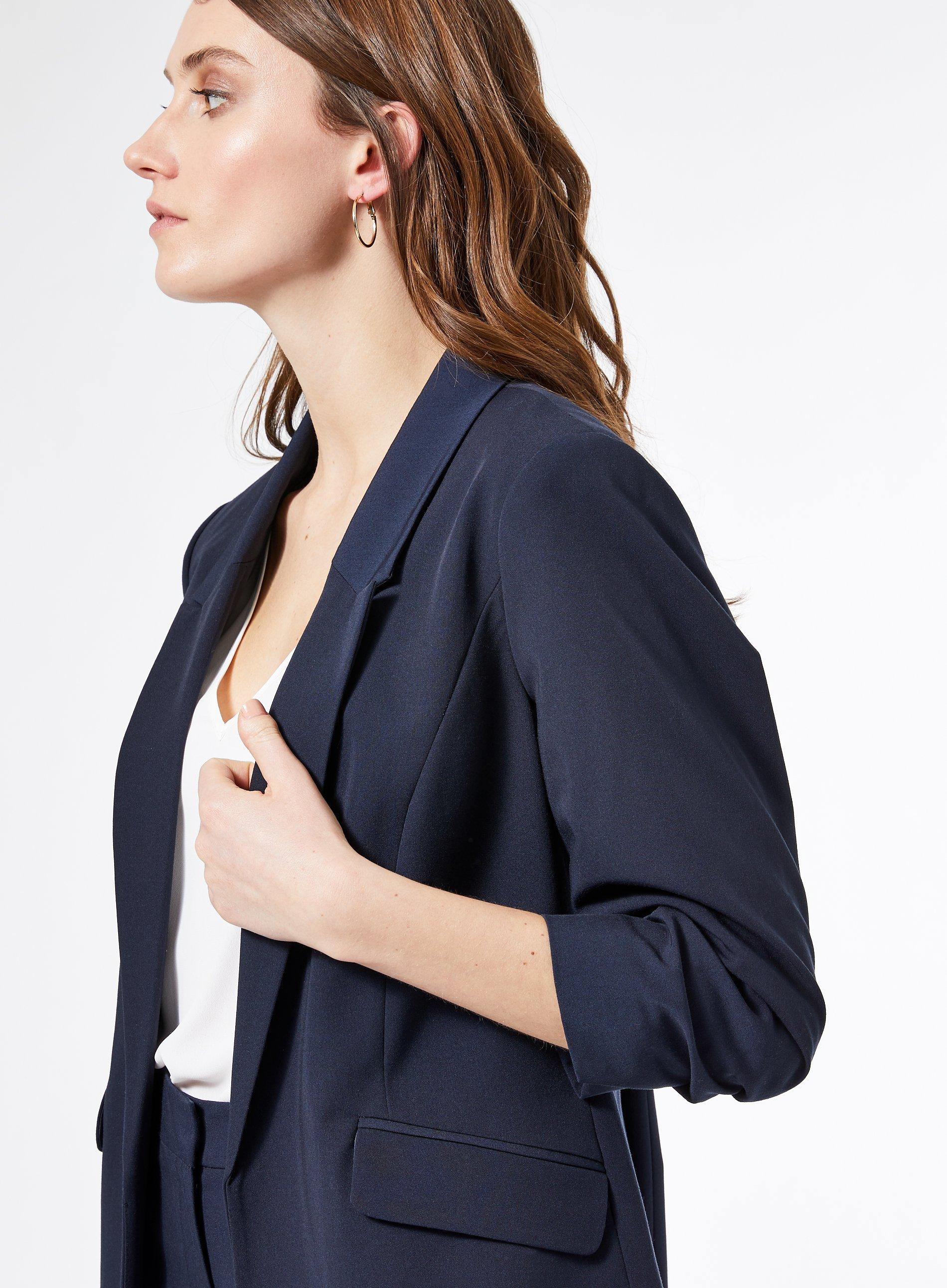 Navy ruched 2025 sleeve blazer