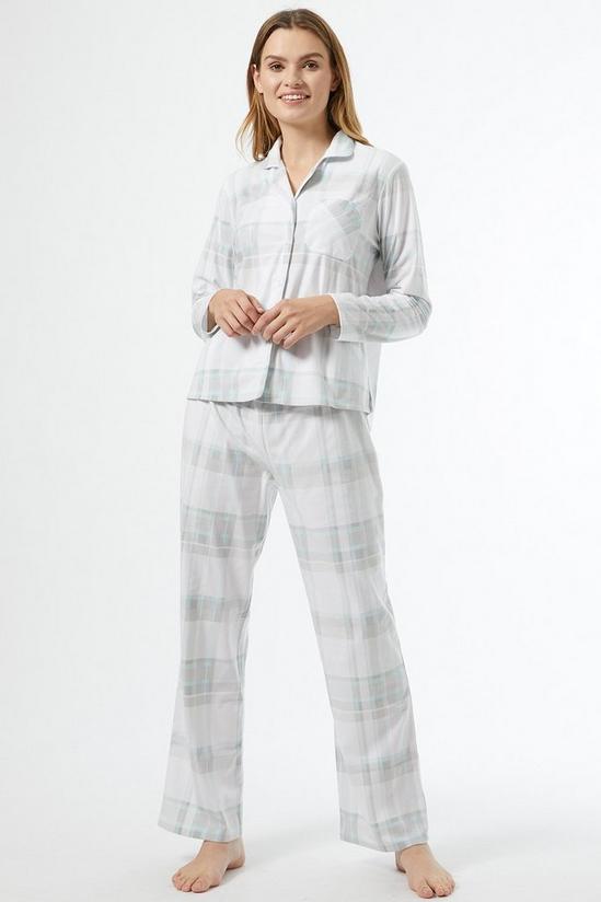 Dorothy Perkins Grey Checked Brushed Revere Collar Pyjama Set 1