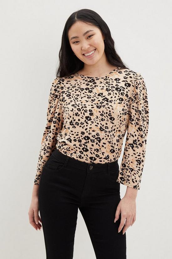 Dorothy Perkins Petite Camel Floral Puff Sleeve Top 1