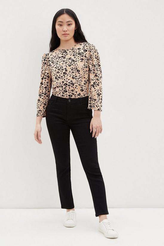 Dorothy Perkins Petite Camel Floral Puff Sleeve Top 2