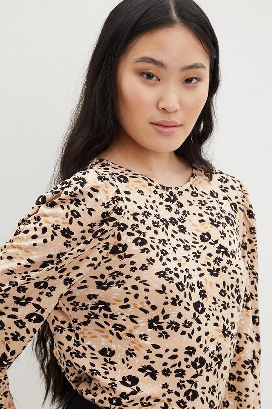 Dorothy Perkins Petite Camel Floral Puff Sleeve Top 4