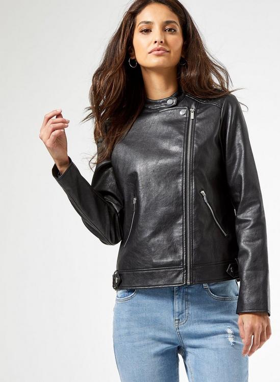 Dorothy Perkins Black Faux Leather Collarless Jacket 3
