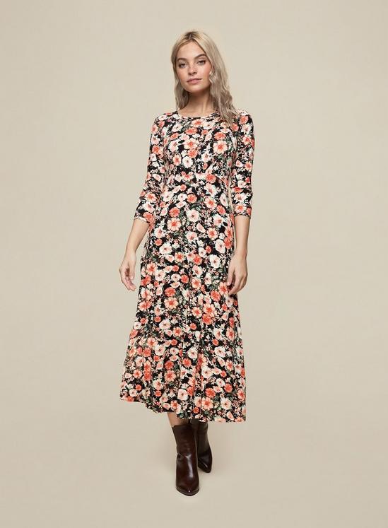 Dorothy Perkins Petite Black Floral Print Midi Dress 1