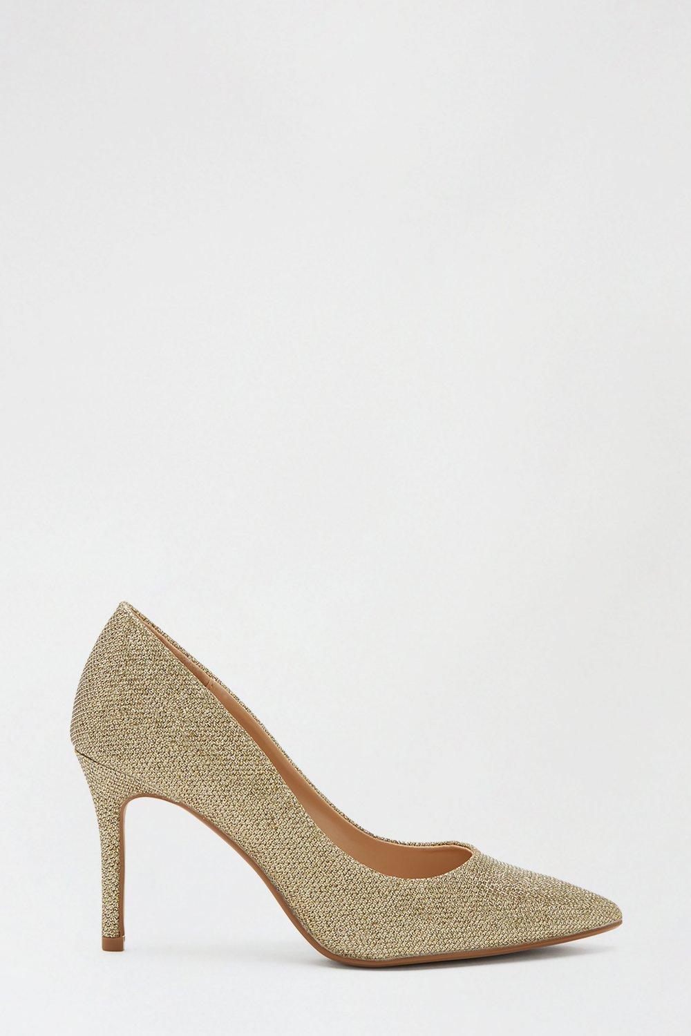 Heels | Wide Fit Gold Dele Shimmer Court | Dorothy Perkins