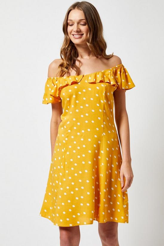 Dorothy Perkins Yellow Ivory Spot Print Bardot Dress 1