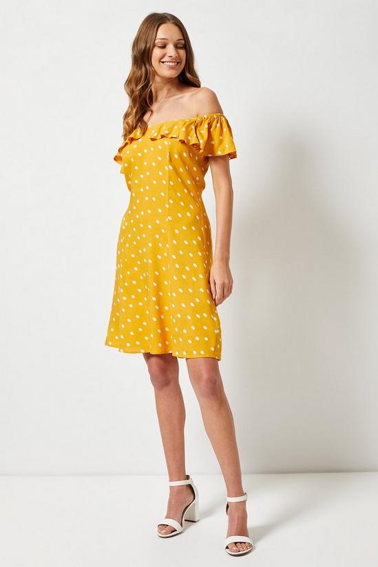 Dorothy Perkins Yellow Ivory Spot Print Bardot Dress 2