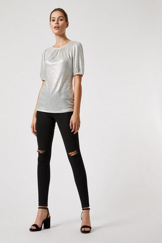Dorothy Perkins Silver Puff Sleeve Top 1