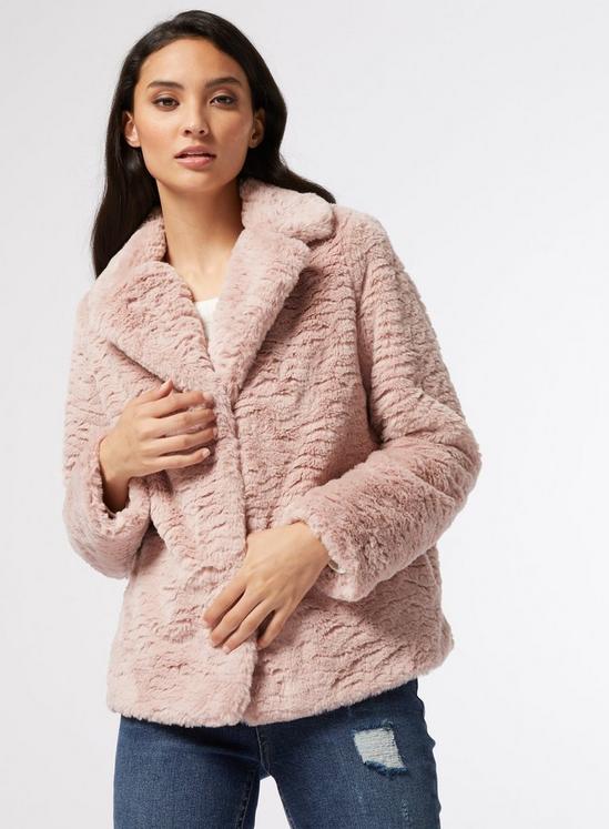 Dorothy Perkins DP Petite Pink Short Textured Faux Fur Coat 1