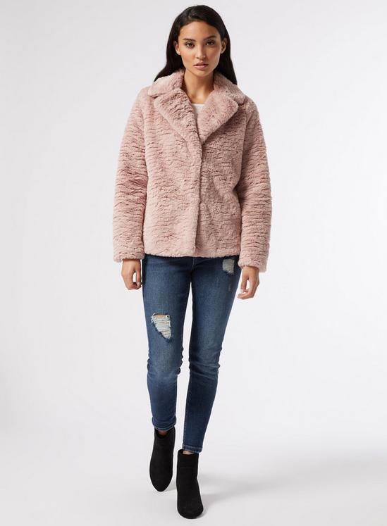 Dorothy Perkins DP Petite Pink Short Textured Faux Fur Coat 3
