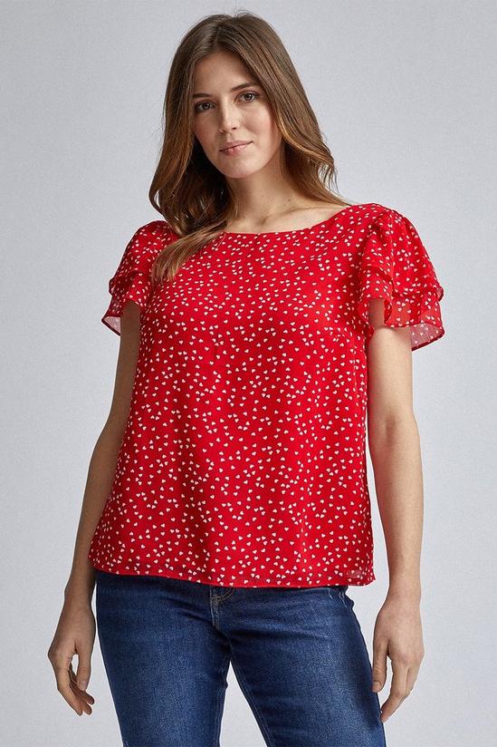 Dorothy Perkins Red Heart Print Double Ruffle Top 2
