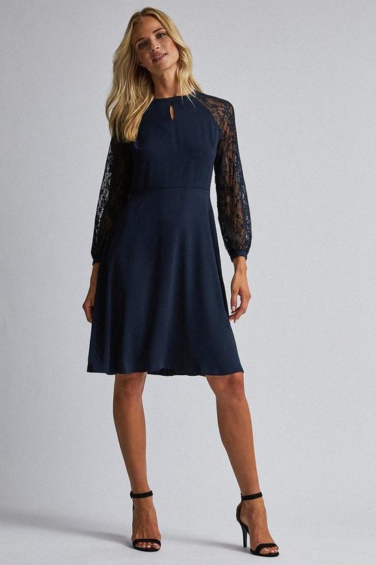 Dorothy Perkins Navy Blue Lace Sleeve Fit and Flare Dress 1