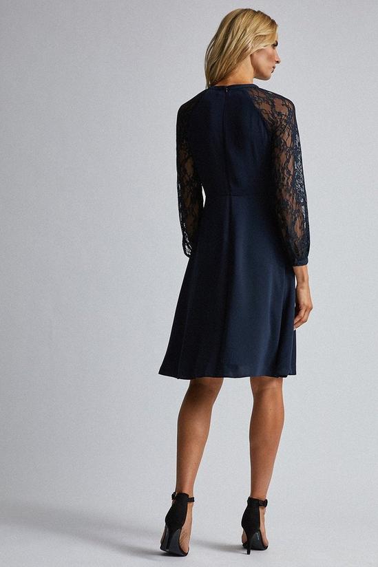 Dorothy Perkins Navy Blue Lace Sleeve Fit and Flare Dress 4