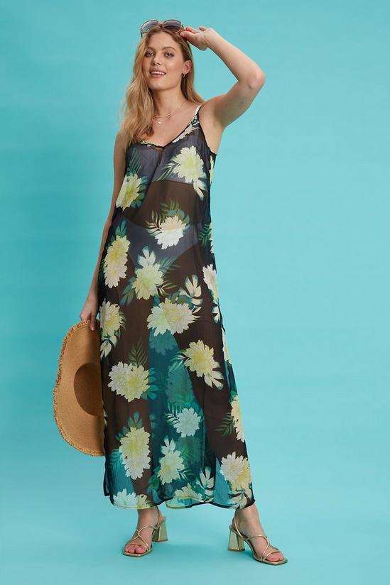 Dorothy Perkins Black Floral Print Beach Slip Dress 1