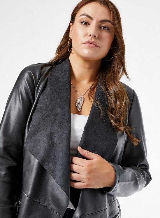 Dorothy Perkins Curve Black Faux Leather Waterfall Jacket 3