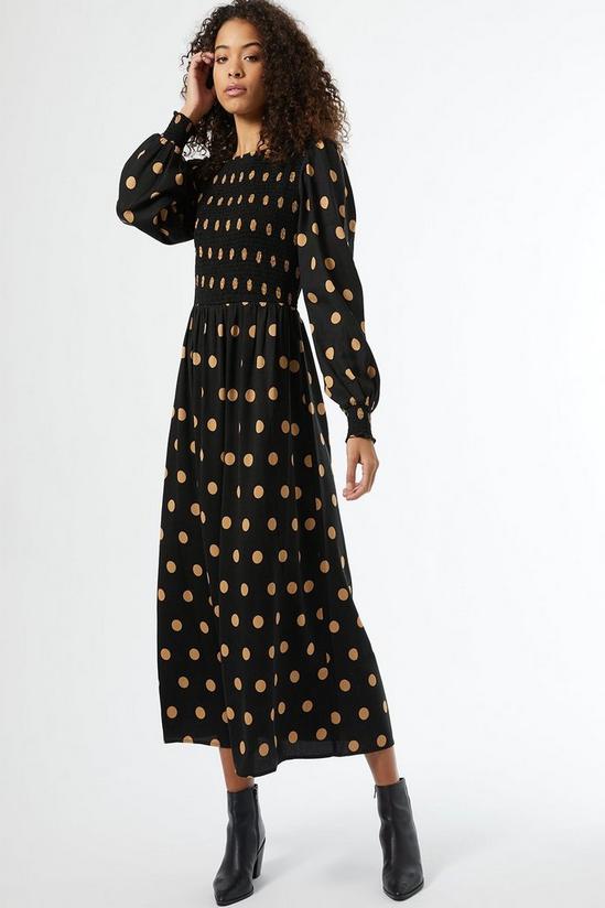 Dorothy Perkins Tall Black Spot Print Shirred Midi Dress 1