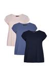 Dorothy Perkins Curve 3 Pack Navy Pink And Blue T-Shirt thumbnail 4