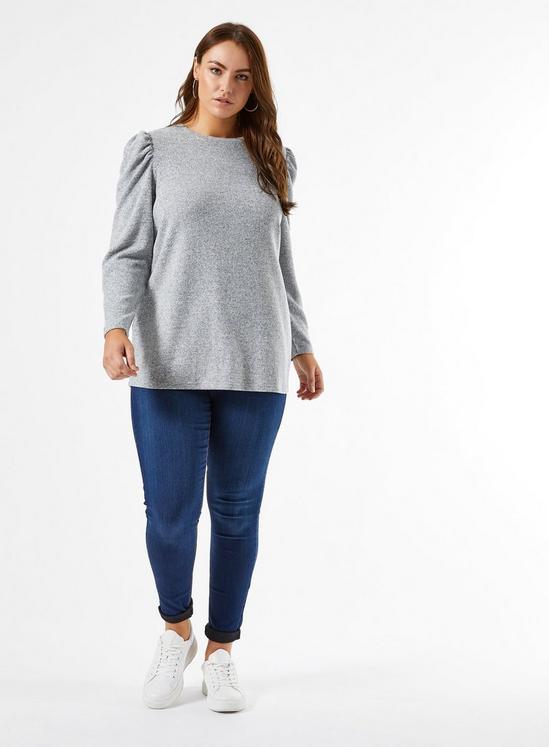 Dorothy Perkins Curve Grey Brushed Puff Sleeve T-Shirt 1