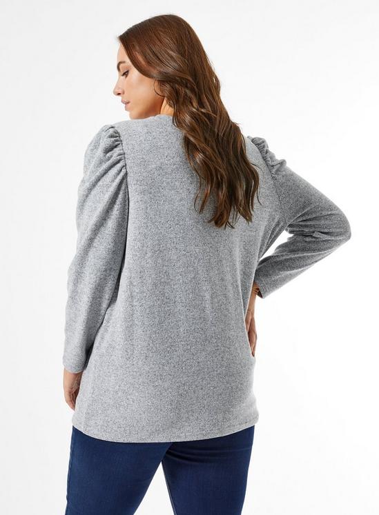 Dorothy Perkins Curve Grey Brushed Puff Sleeve T-Shirt 2