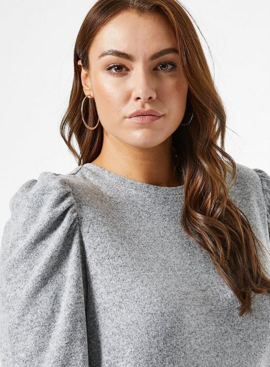 Dorothy Perkins Curve Grey Brushed Puff Sleeve T-Shirt 3