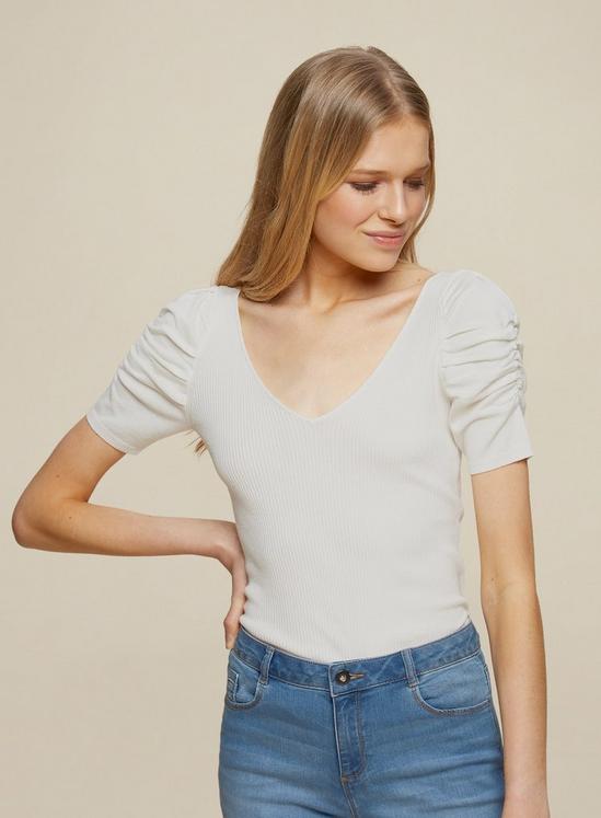 Dorothy Perkins Ivory Ruched Sleeve Top 1