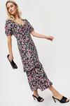 Dorothy Perkins Pink Floral Tie Front Square Neck Midi Dress thumbnail 1
