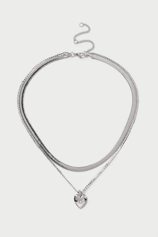 Dorothy Perkins Silver 2 Row Snake Chain & Heart Necklace 1