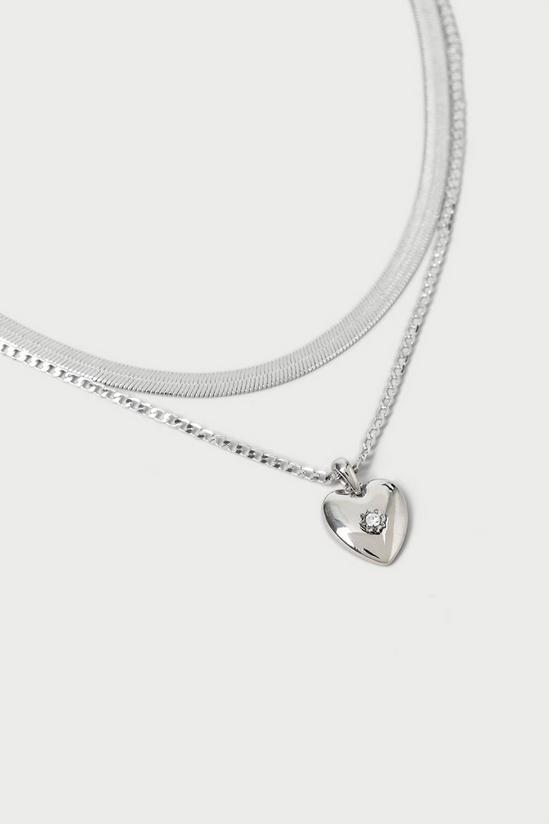 Dorothy Perkins Silver 2 Row Snake Chain & Heart Necklace 2