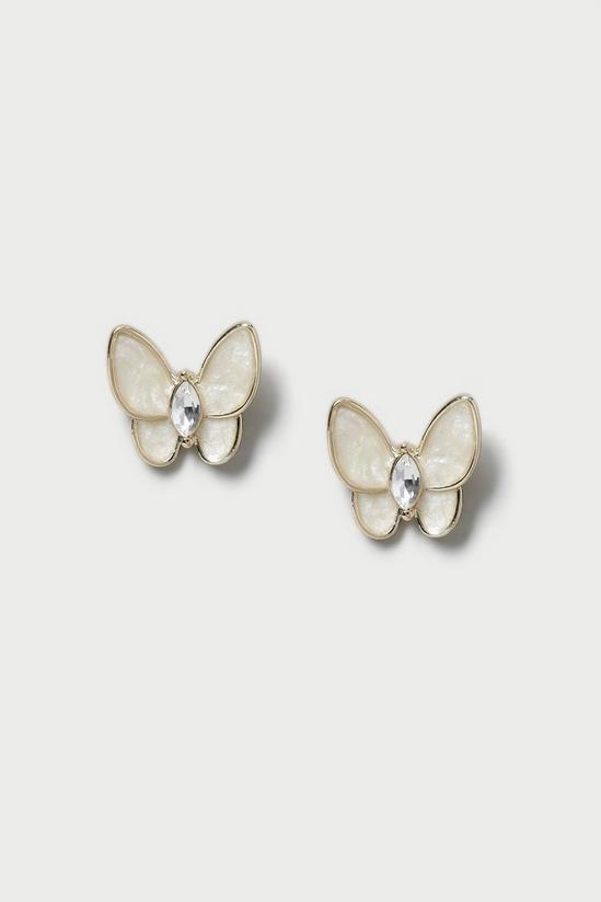 Dorothy Perkins Cream Butterfly Rhinestone Stud Earrings 1