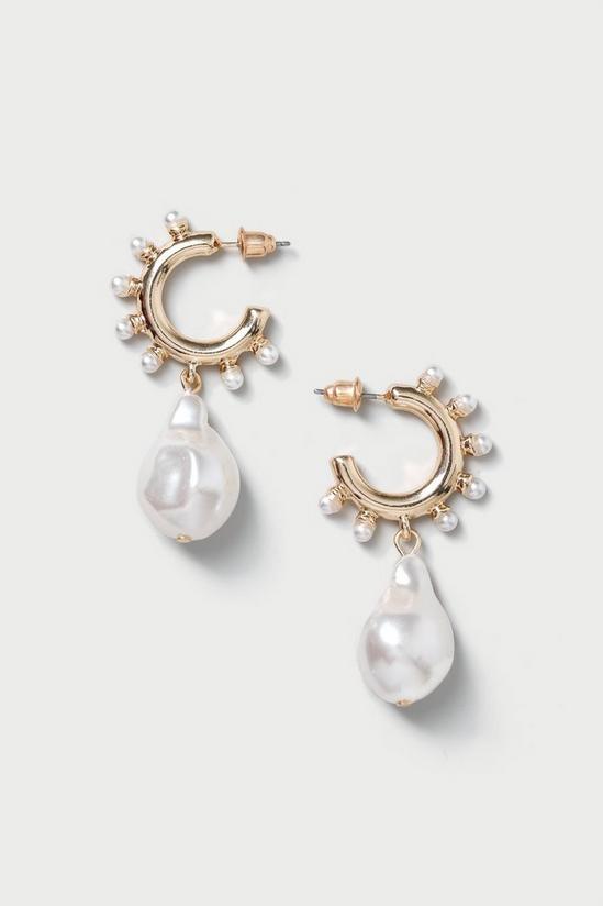 Dorothy Perkins Gold Bobble Hoop & Pearl Drop Earrings 1