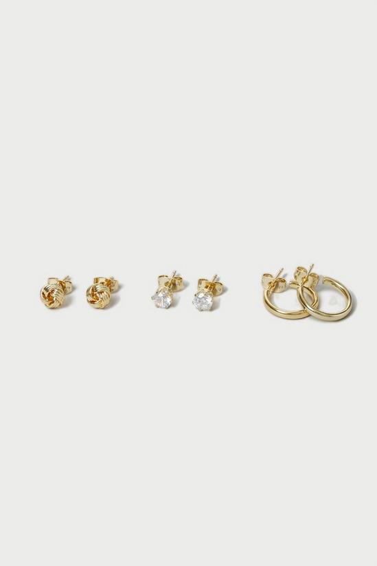Dorothy Perkins Gold Plated Rhinestone Knot And Hoop 3 Pack 3
