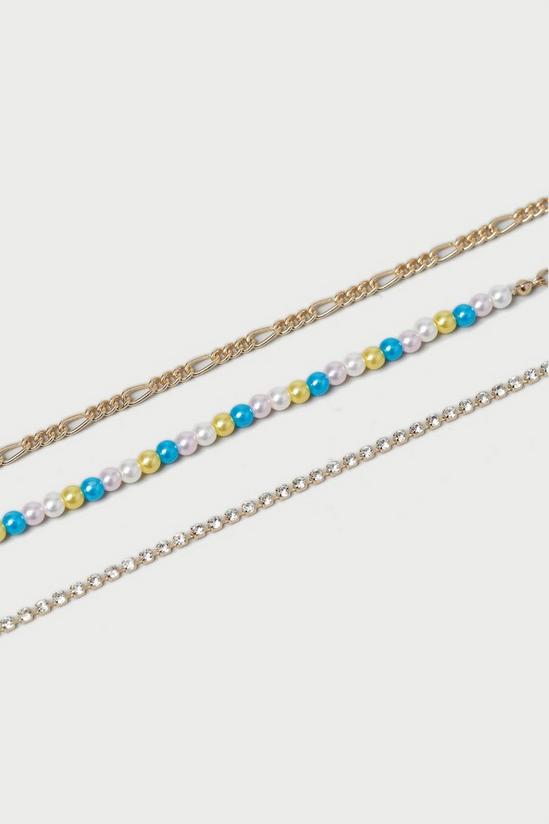 Dorothy Perkins Colour Pearl & Chain 3 Row Anklet 3