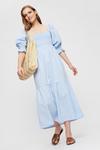 Dorothy Perkins Blue  Puff Sleeve Shirred Midi Dress thumbnail 1