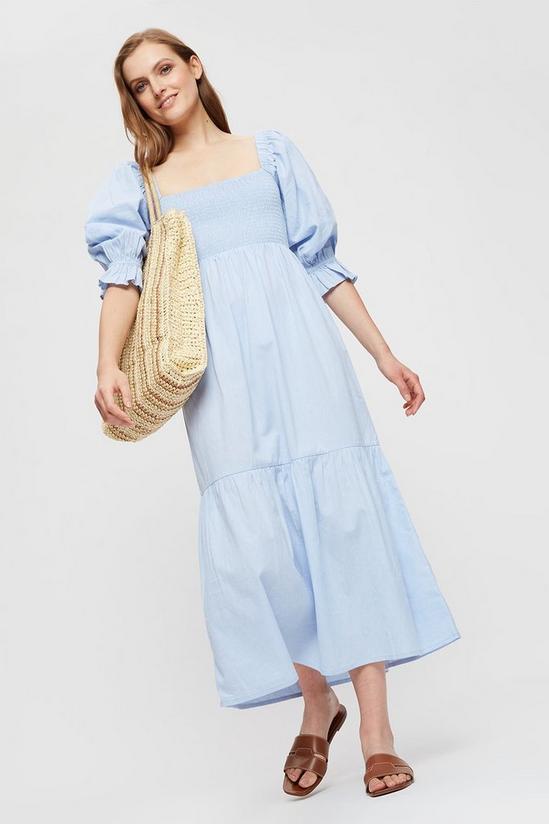 Dorothy Perkins Blue  Puff Sleeve Shirred Midi Dress 1