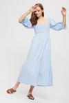 Dorothy Perkins Blue  Puff Sleeve Shirred Midi Dress thumbnail 2